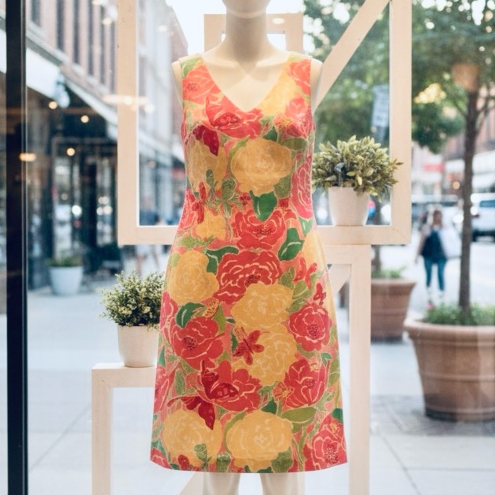 Vintage Lilly Pulitzer Dress Women's 4 Pink Floral Butterfly Sleeveless Silk